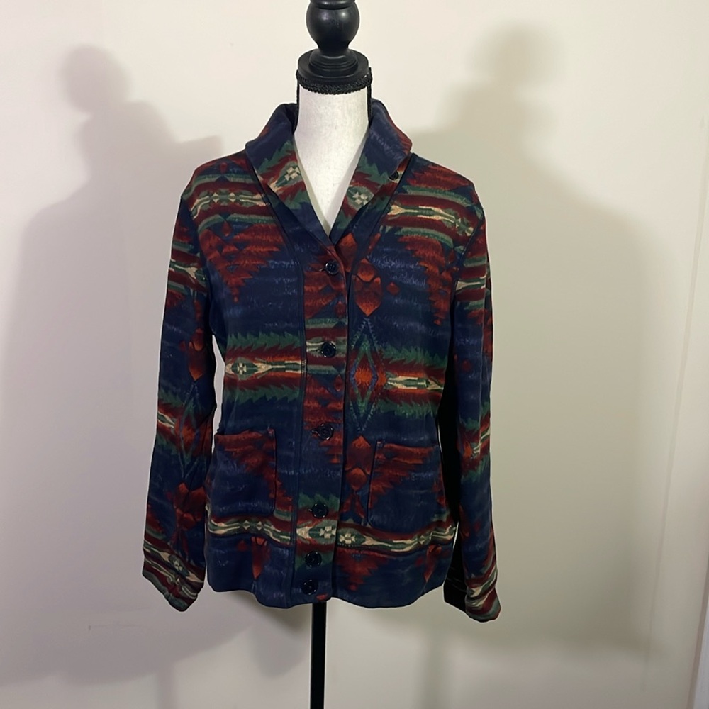 Ralph Lauren Aztec Southwestern Button Down Fleece Jacket Cardigan Size Large